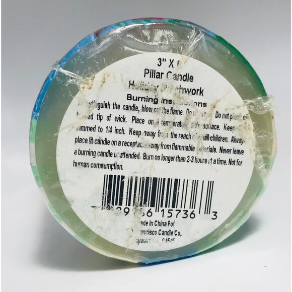 San Francisco Candle Co Holiday Patchwork Pillar Candle Vintage 6" Sealed Unlit - Picture 4 of 6